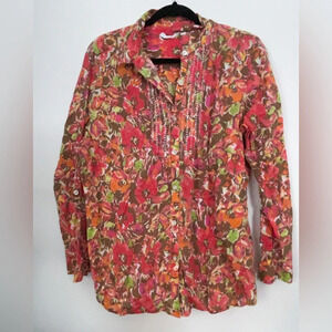 J Jill Floral Spring Colorful Button Up Long Sleeve Blouse Shirt